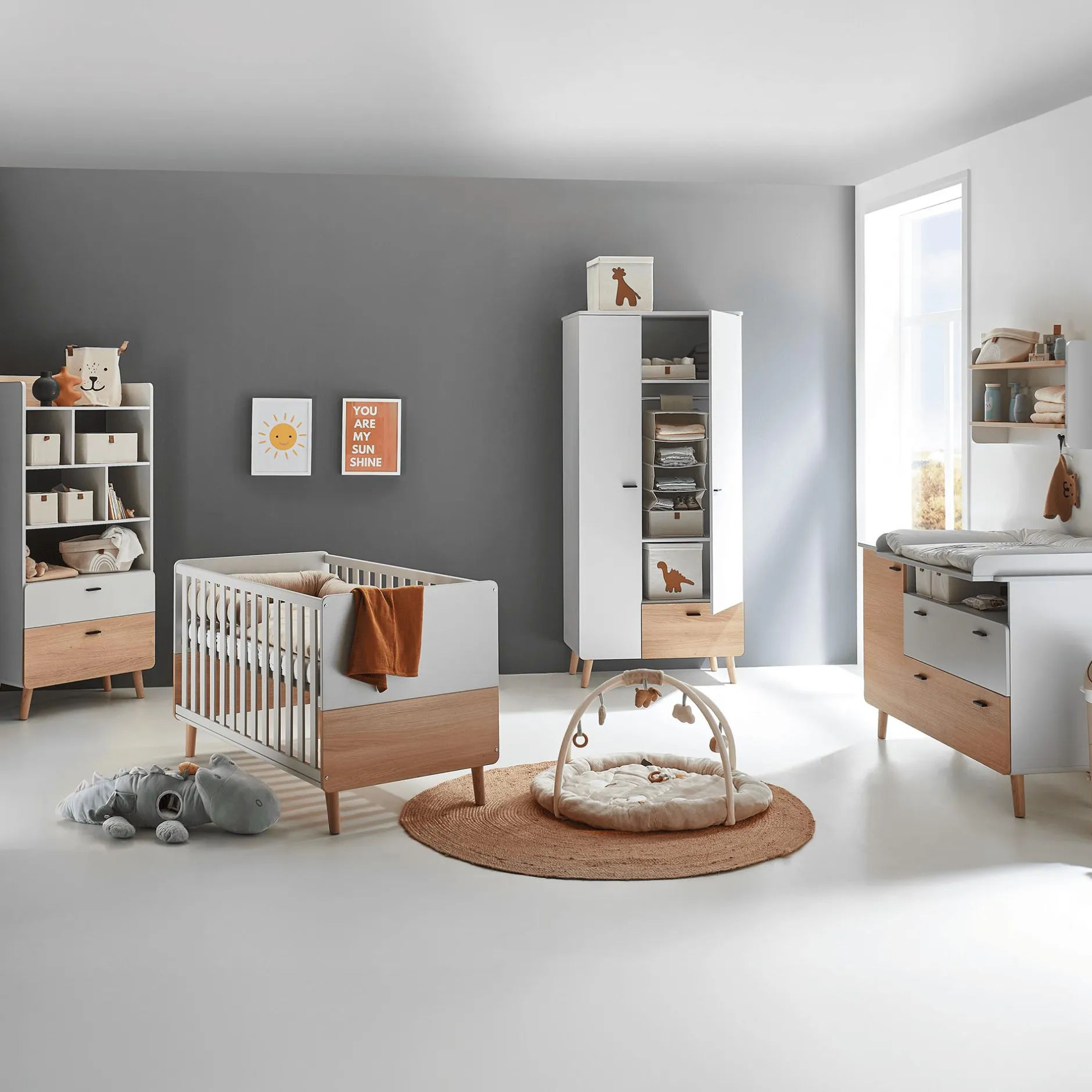 Arthur Berndt 3-teiliges Babyzimmer Lovis mit Kommodenfüßen 88 cm für die breite Wickelkommode* Babyzimmer Sets