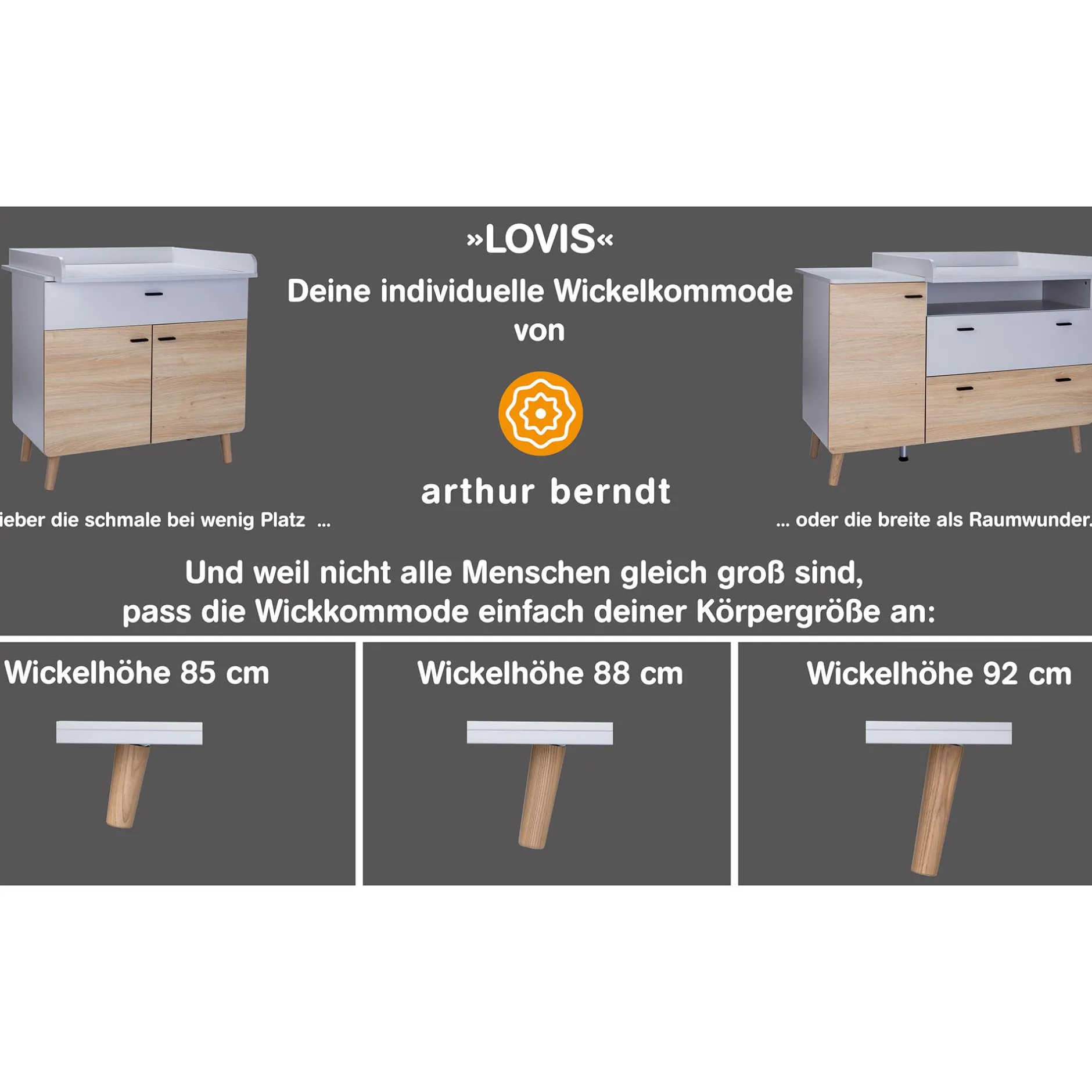 Arthur Berndt 3-teiliges Babyzimmer Lovis mit Kommodenfüßen 85 cm für die schmale Wickelkommode* Babyzimmer Sets