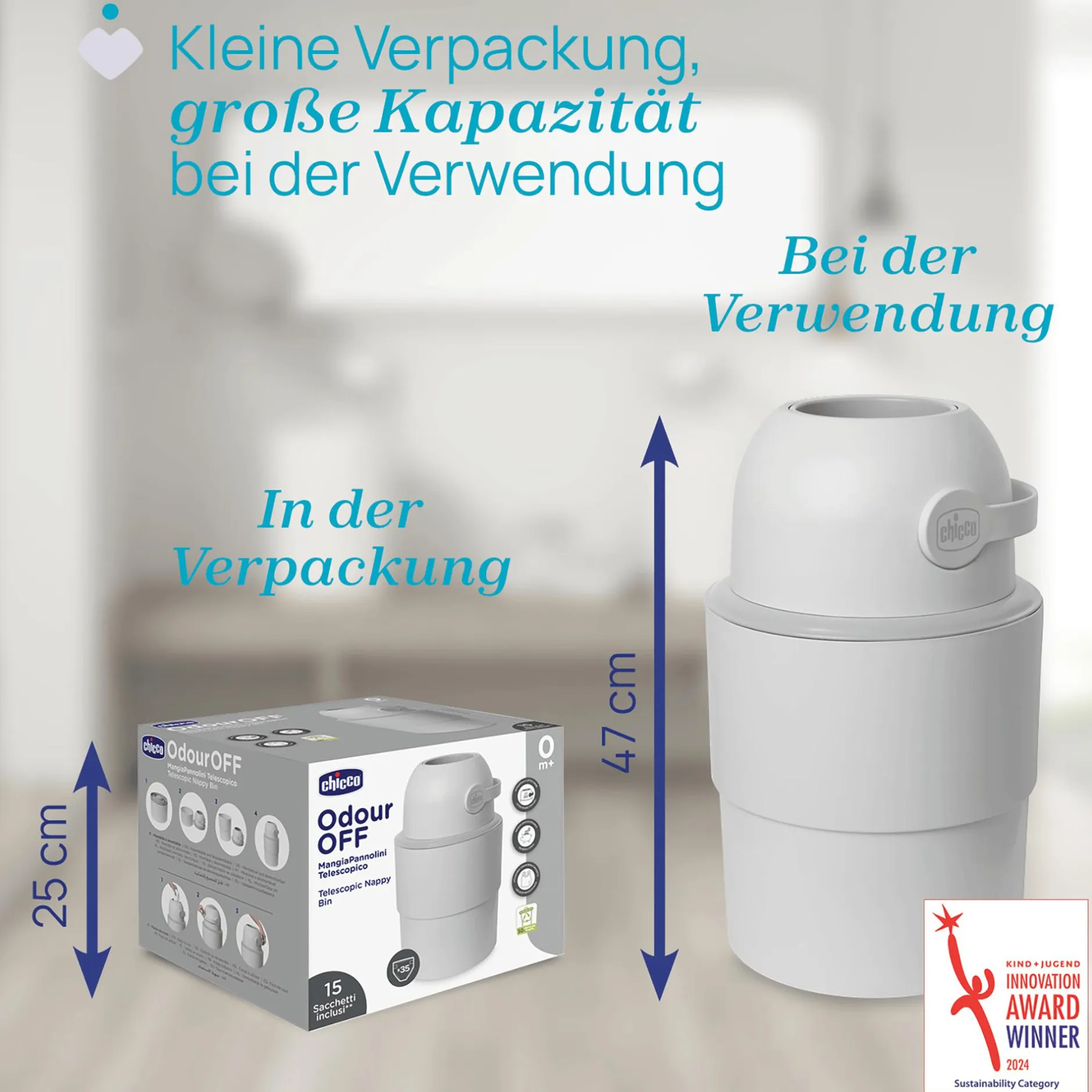 chicco Teleskop Windeleimer Odour Off Winter Clouds* Windeleimer