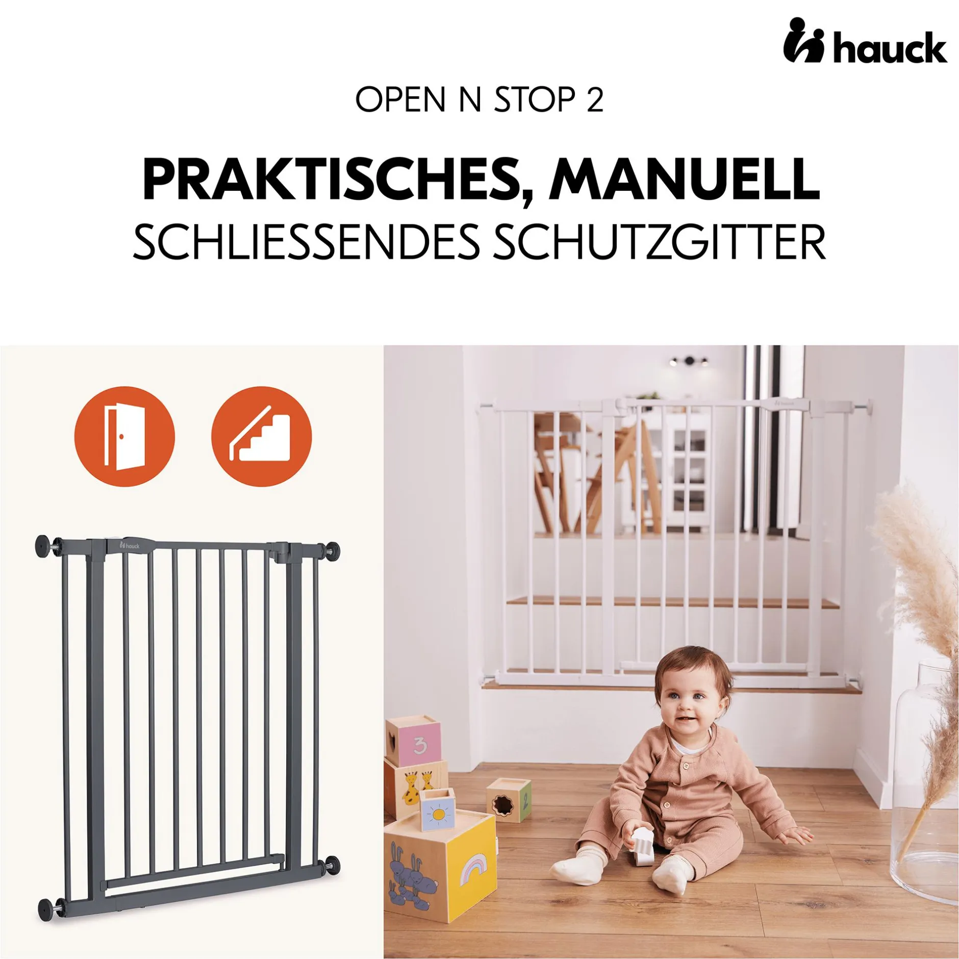 hauck Tür- & Treppenschutzgitter Open N Stop 2 Dark Grey 75-80 cm* Tür- & Treppenschutzgitter