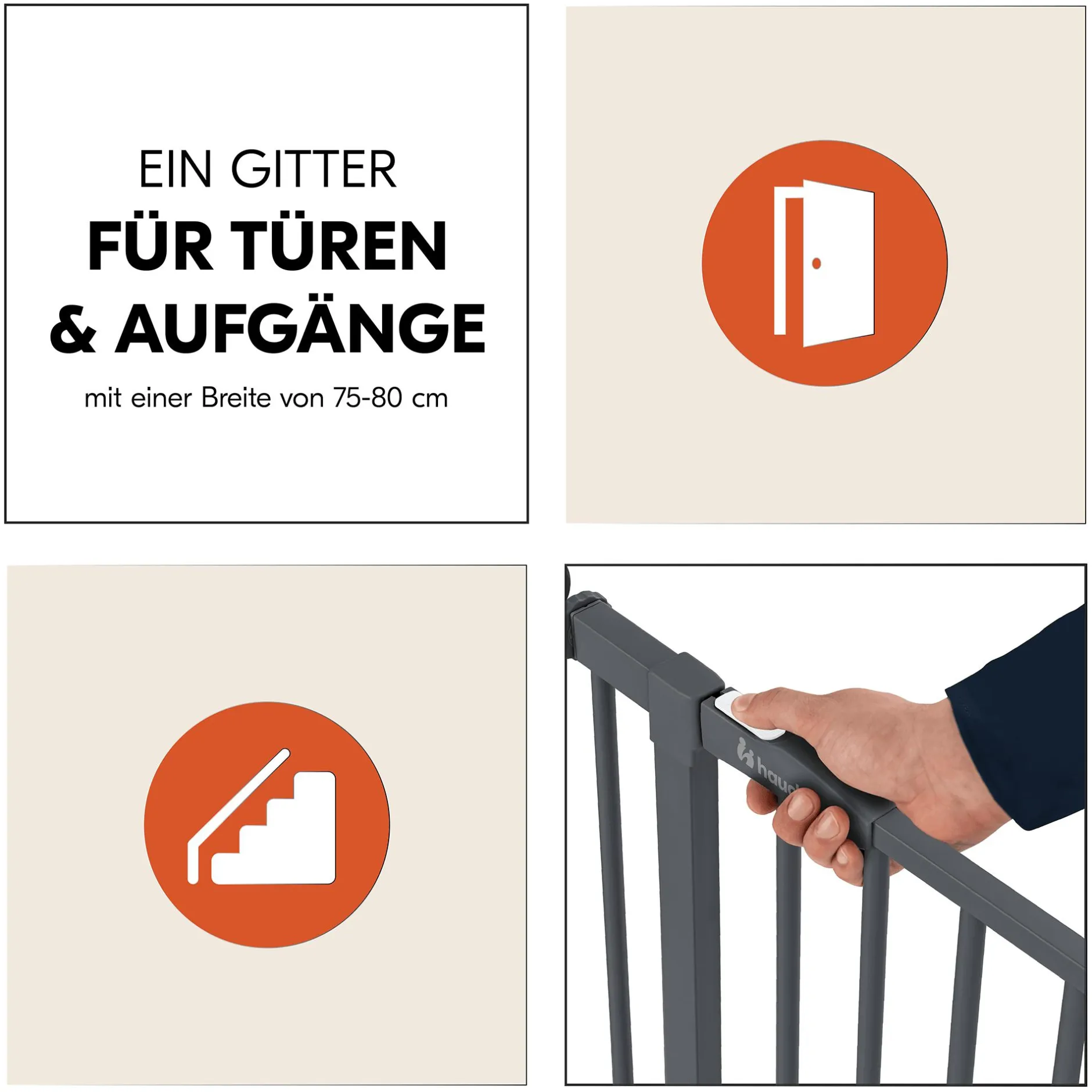 hauck Tür- & Treppenschutzgitter Open N Stop 2 Dark Grey 75-80 cm* Tür- & Treppenschutzgitter