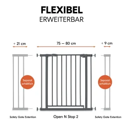 hauck Tür- & Treppenschutzgitter Open N Stop 2 Dark Grey 75-80 cm* Tür- & Treppenschutzgitter