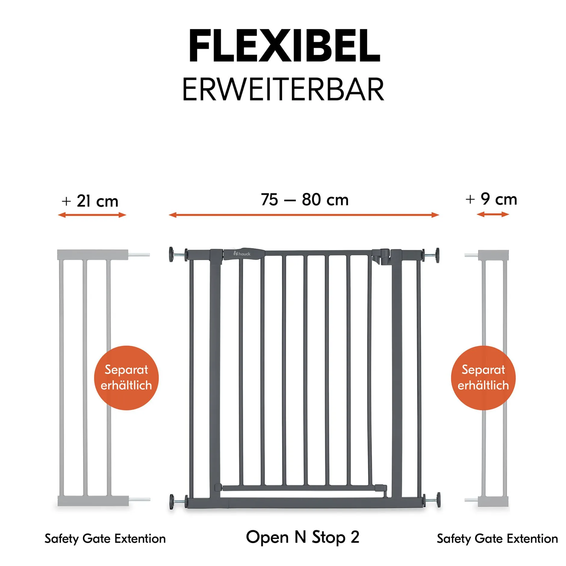 hauck Tür- & Treppenschutzgitter Open N Stop 2 Dark Grey 75-80 cm* Tür- & Treppenschutzgitter
