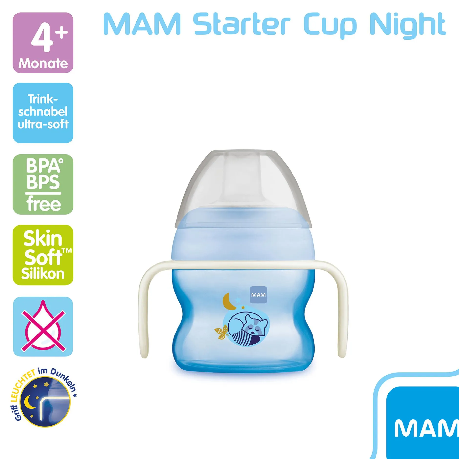 MAM Trinklernbecher Starter Cup Night Waschbär 150ml* Flaschen & Sauger