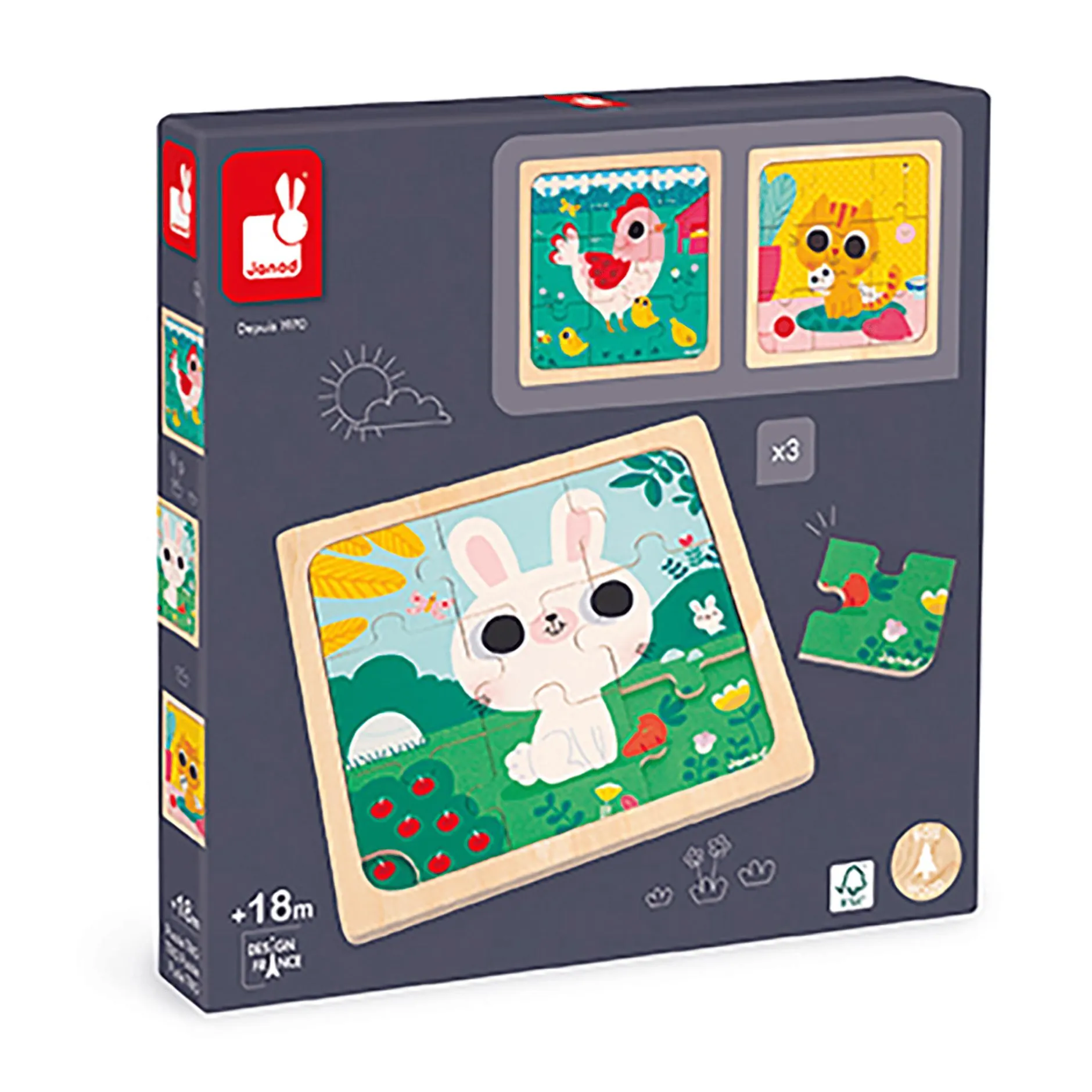 Janod Trio-Puzzle Tiere*Kinder Lernspielzeug|Holzspielzeug