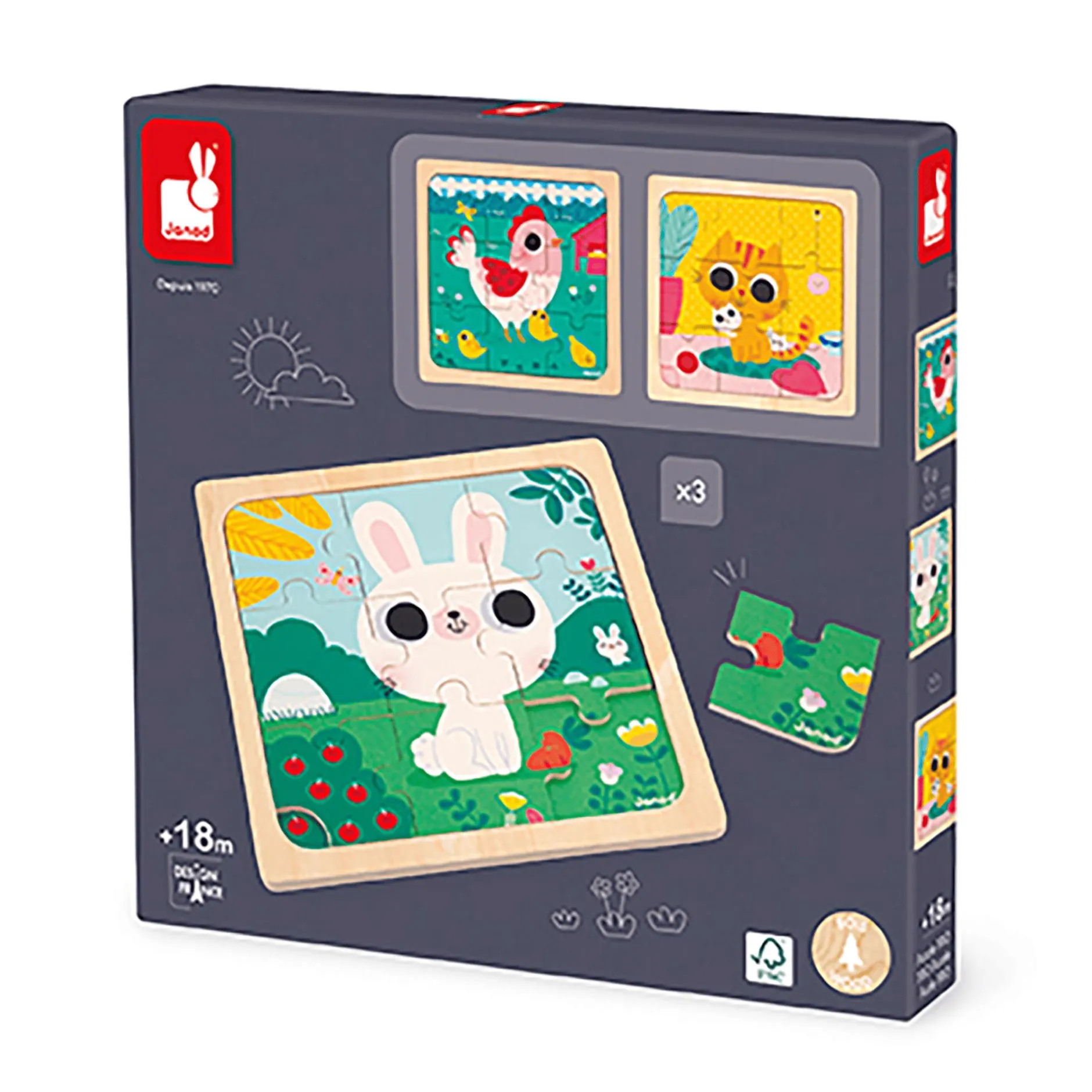 Janod Trio-Puzzle Tiere*Kinder Lernspielzeug|Holzspielzeug