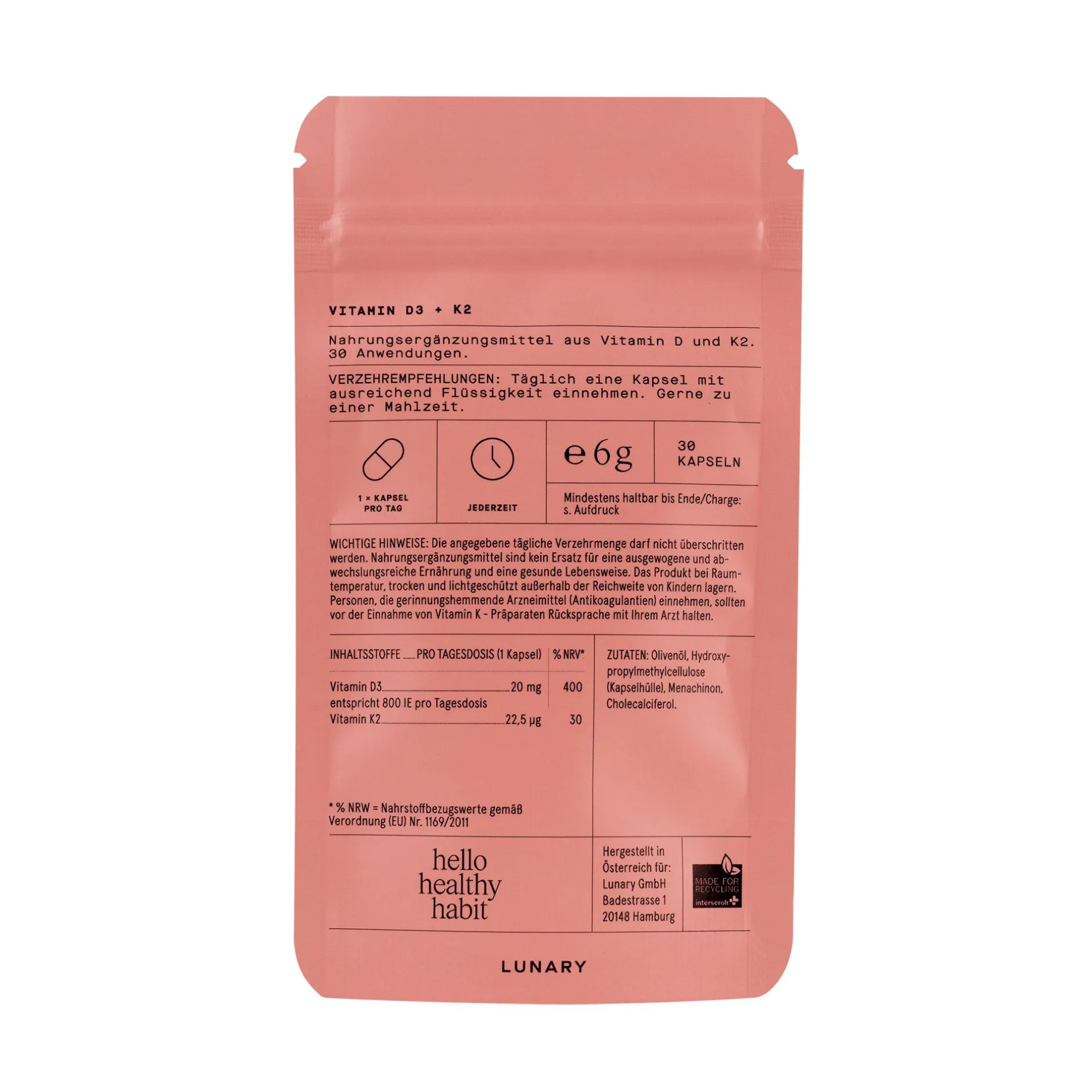 Lunary Vitamin D3 + K2 MK7* Hausapotheke|Nahrungsergänzung & Vitamine