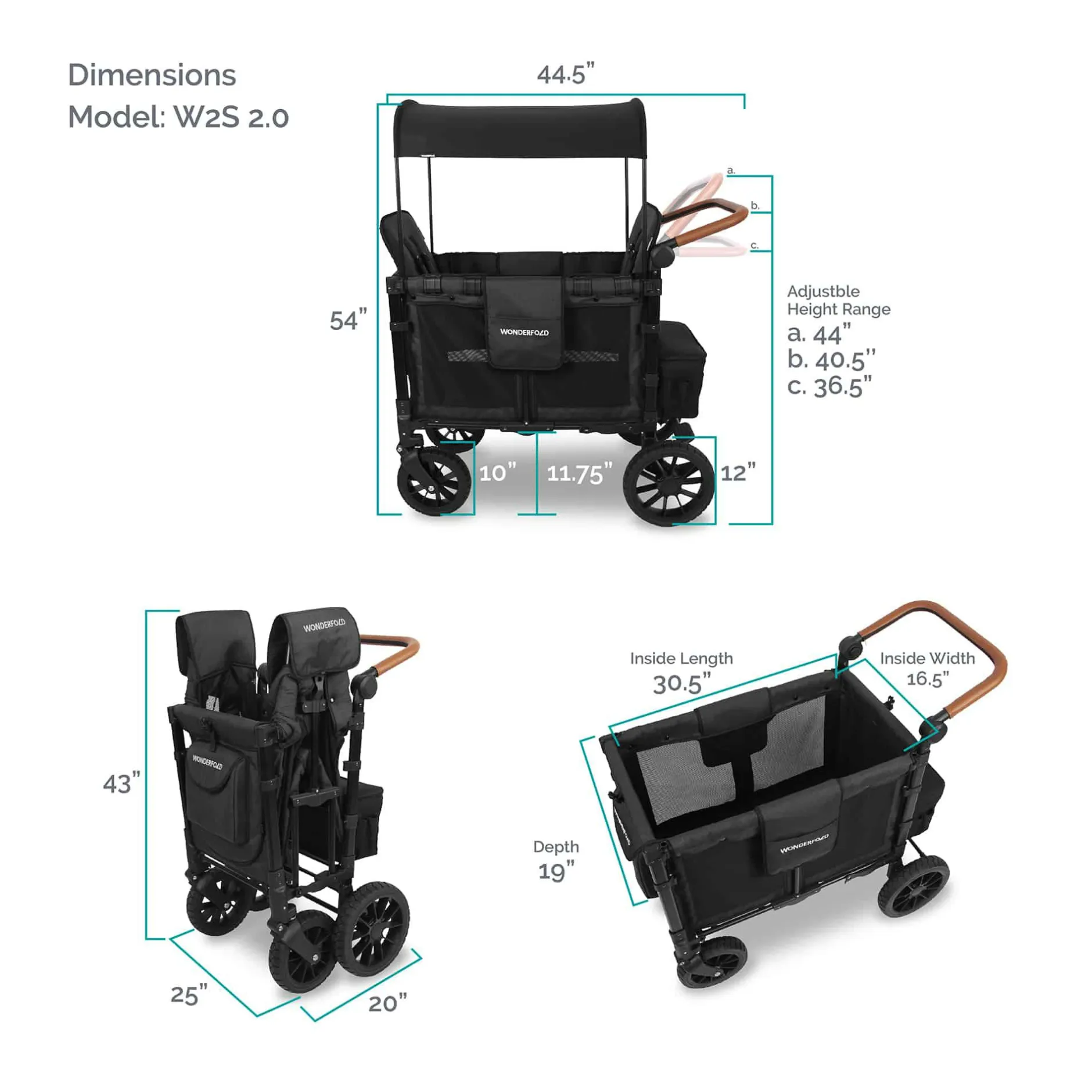 WONDERFOLD W2 Luxe Double Volcano Black*Kinder Zwillingswagen & Geschwisterwagen
