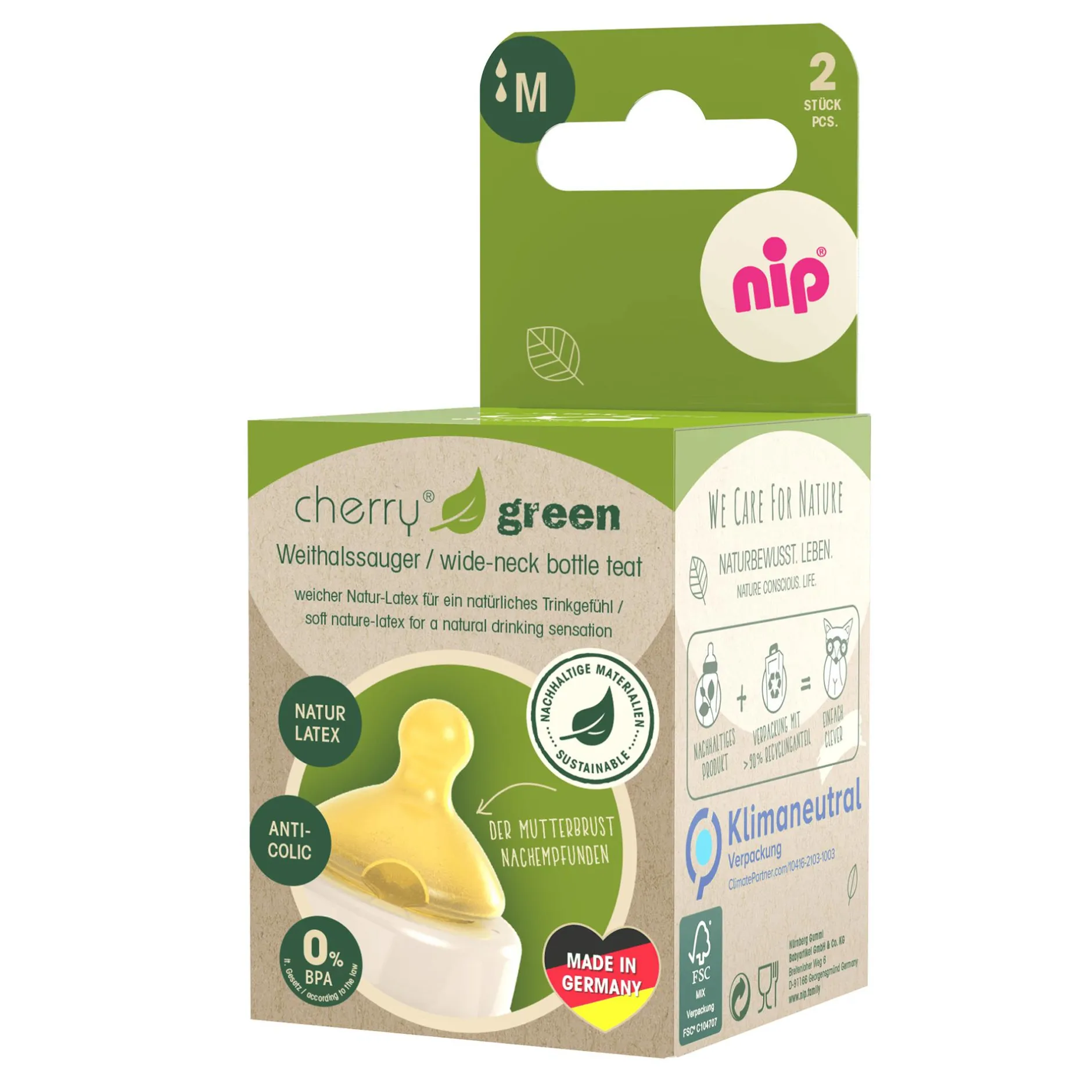 nip Weithalstrinksauger Cherry Green Gr.M* Flaschen & Sauger
