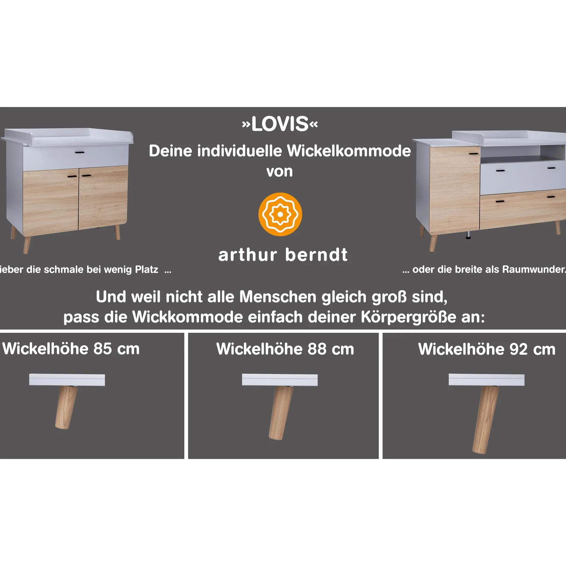 Arthur Berndt Wickelkommode Lovis breit – variable Wickelhöhe* Wickelmöbel