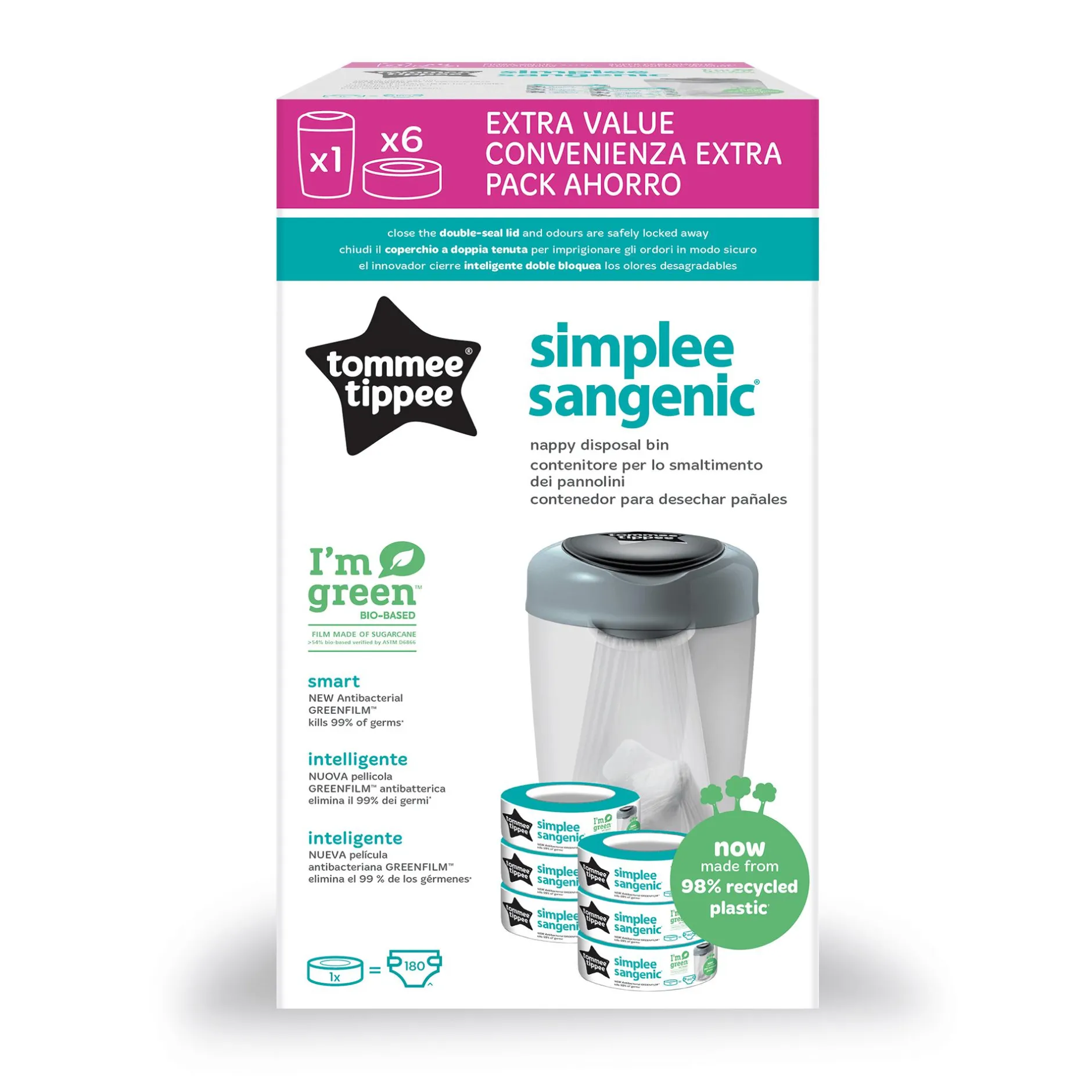 tommee tippee Windeleimer Simplee Sangenic mit 6 Nachfüllkassetten* Windeleimer